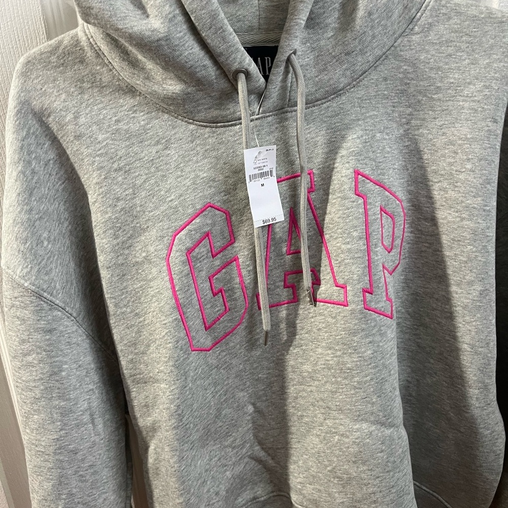 GAP Heather Gray Hoodie with Vibrant Pink Logo